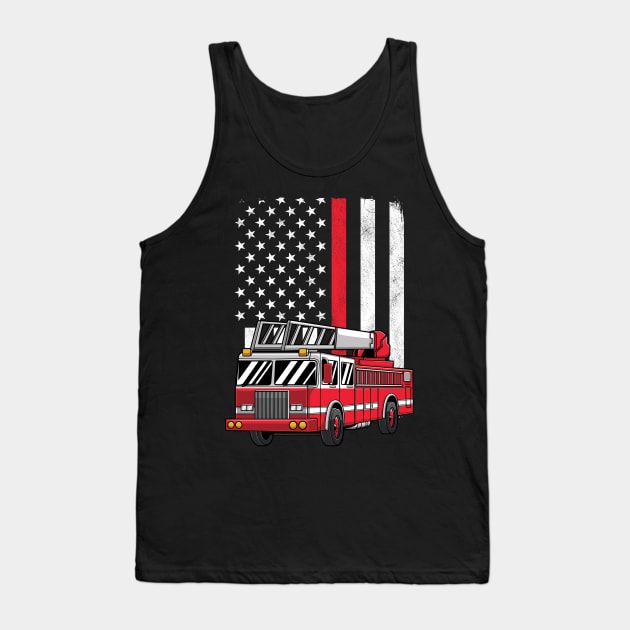 Fire Truck Thin Red Line USA American Flag Fireman Gift Tank Top by HCMGift